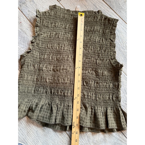 American Eagle Smocked Shirt Small Olive Green Peplum NWT Coquette NWT Milkmaid - Picture 4 of 11